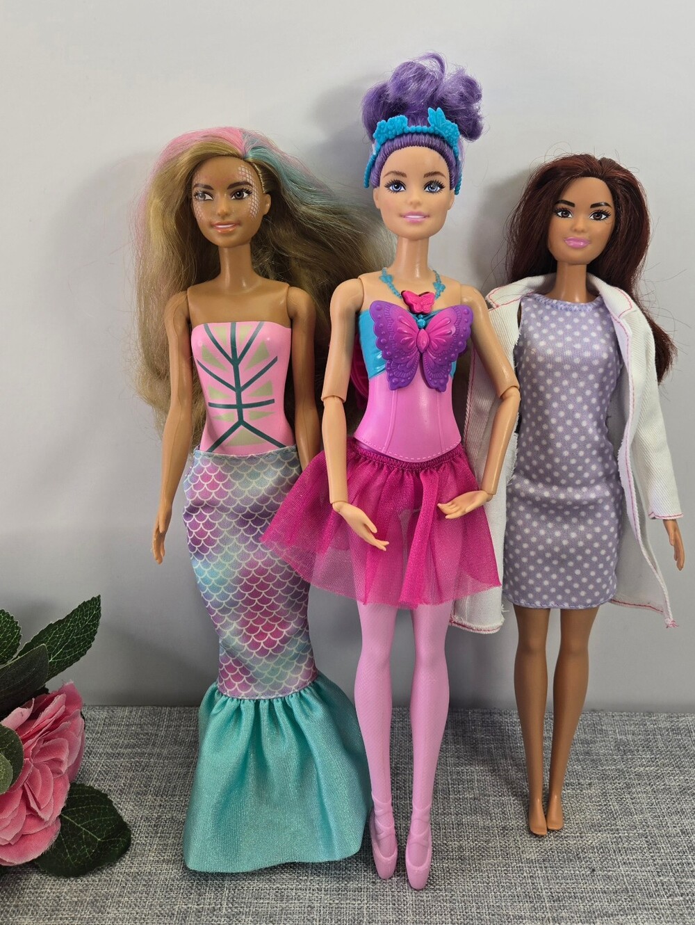 Vintage Barbie Doll‎ Lot Of 3 Mattel 2000's, Mermaid, Butterfly, Sciencist